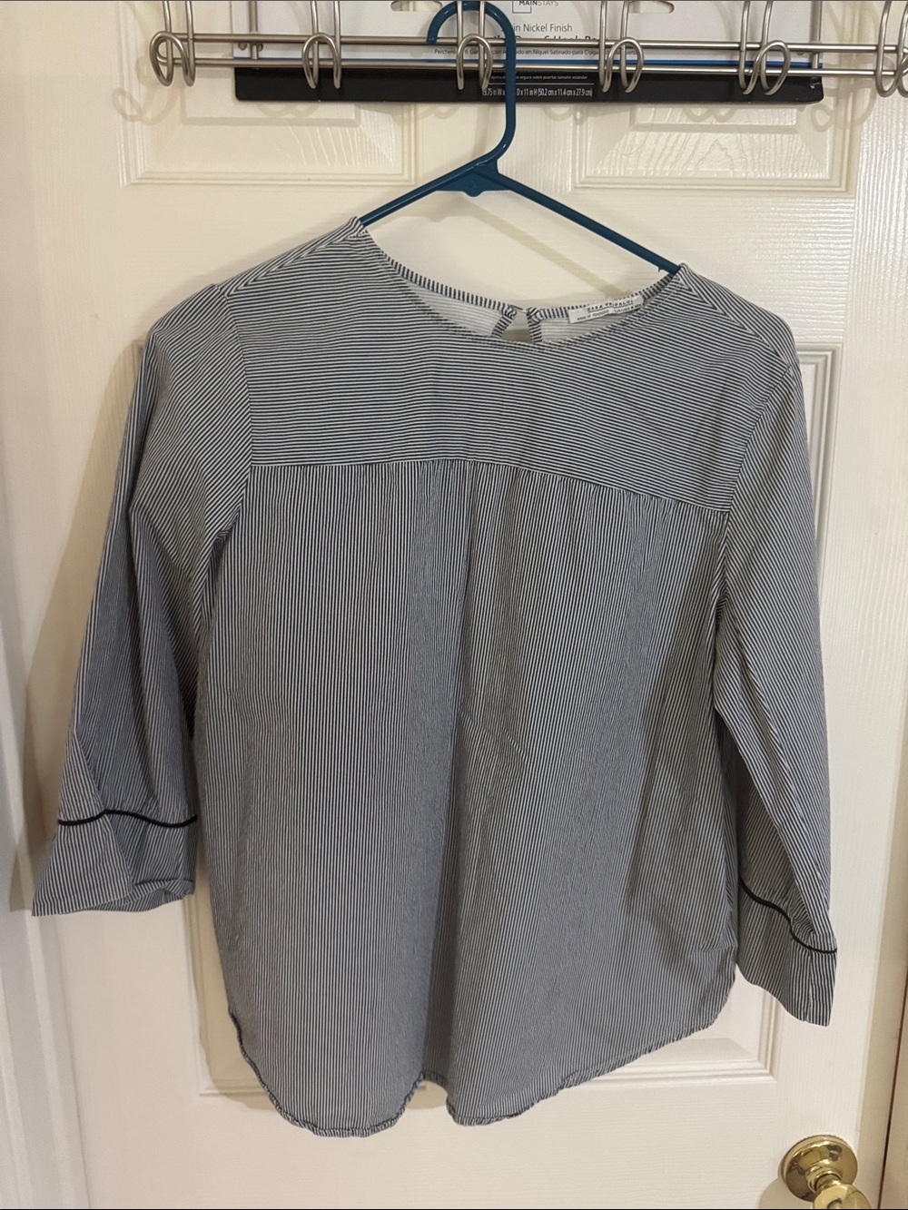 Zara Women’s Blue & White Striped 3/4 Sleeve Blouse